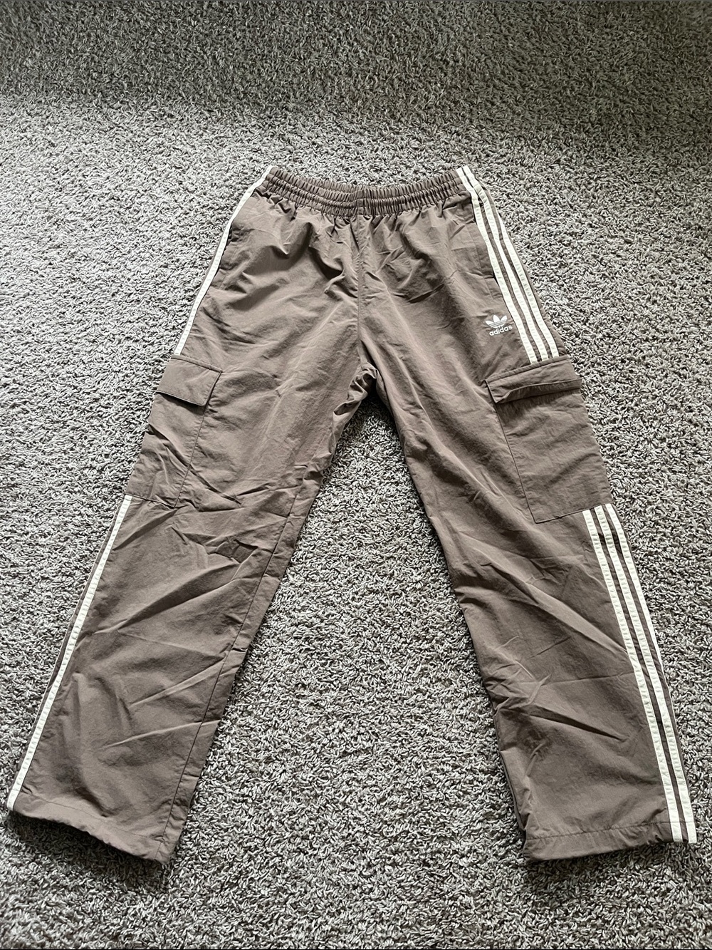 adidas Men’s Brown Cargo Track Pants with White Stripes